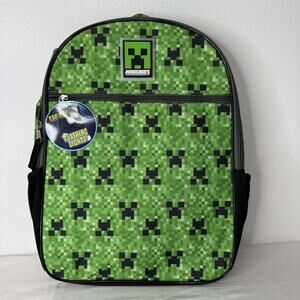 Minecraft Backpack Kids Green Creeper Light Up Patch Flashing Lights Gamer NEW